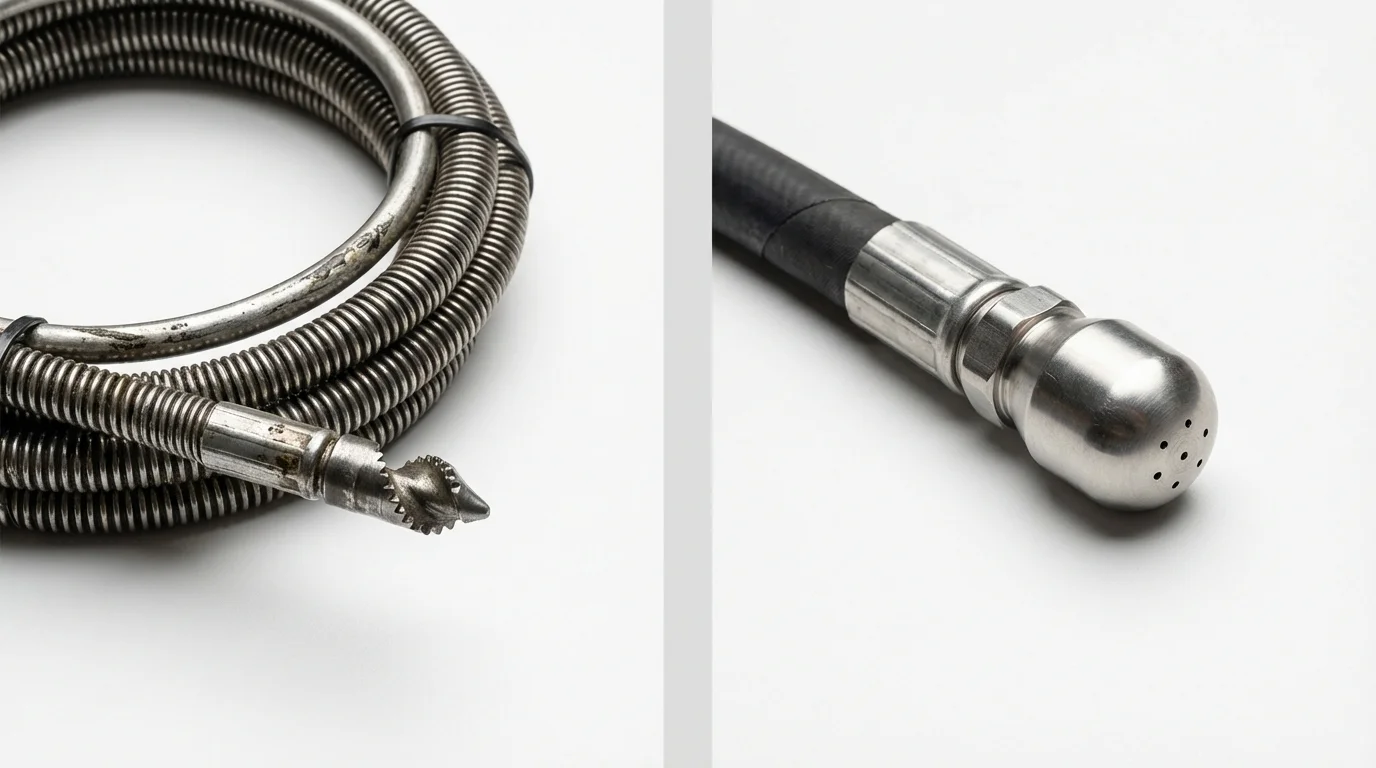 Drain snake cable and hydro jetting nozzle used for drain cleaning in Palmer, AK