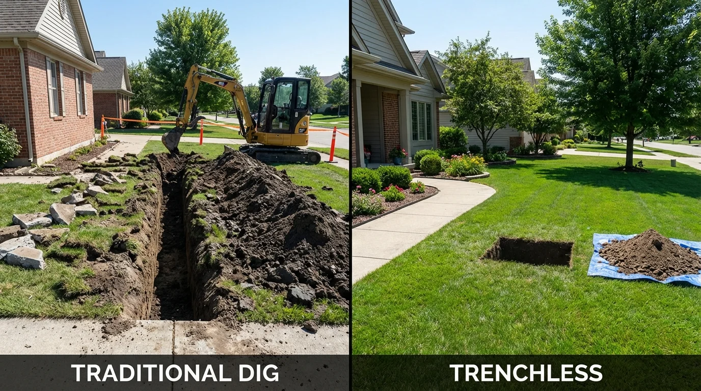 Trenchless sewer repair with minimal yard damage versus traditional excavation in Palmer, AK